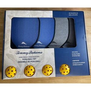 NEW Tommy Bahama Pickleball Set‎ 4 Wood Paddles with 4 Yellow Game Balls 🥒🎾
